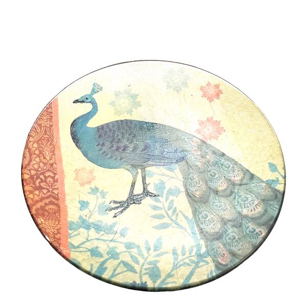 Pier 1 Imports Peacock Plates Appetizer Plates Glass Shimmer Foil Plates Set 4 - Picture 4 of 11